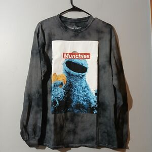 Sesame Street Cookie Monster Black and Blue Long Sleeve Tee Women's Size Small